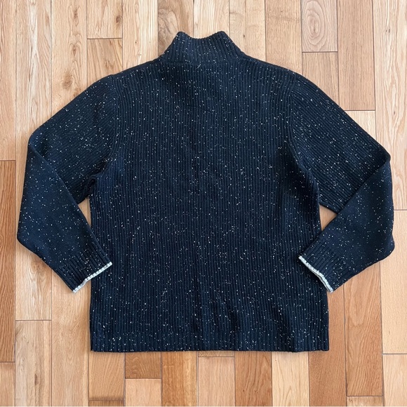 Robert Graham Quarter Zip Black with White Speckles 100% Wool Sweater Size Large - Picture 6 of 8